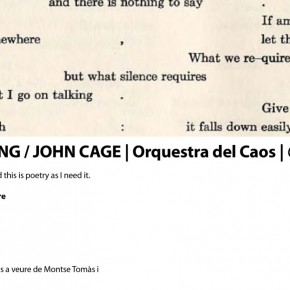 John Cage "Conferència sobre Res". Casa Elizalde, Barcelona. 19 de juny 20 h.